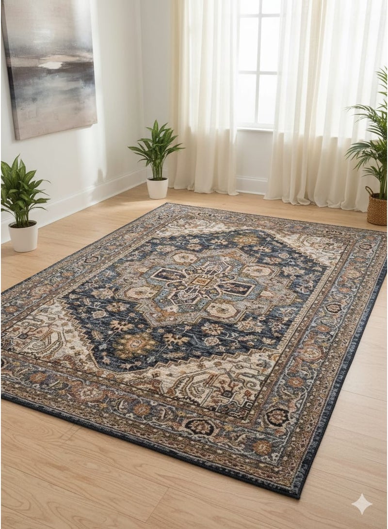 Classic Design Carpet Alternative - Non-Slip Dots Backing - 160x230 cm - Multi-Color (Blue & Beige) - Image 1